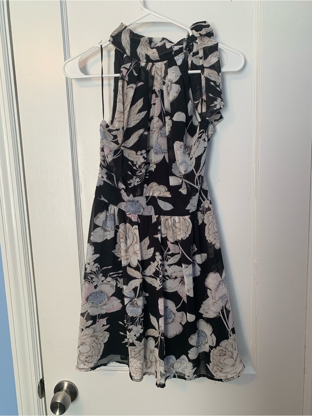 Floral High Neck Black & Cream Dress